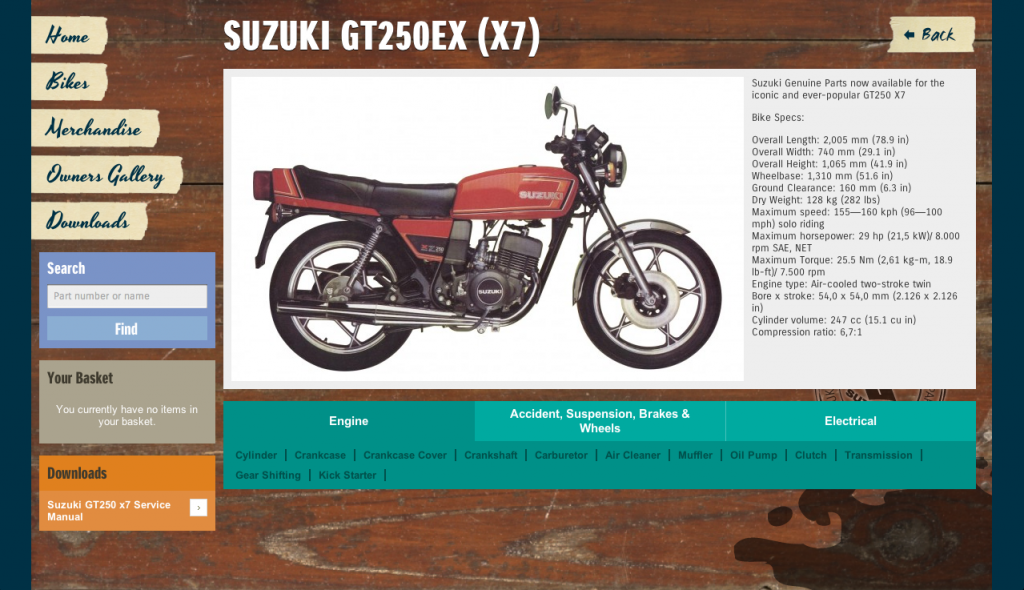 Suzuki GT250 X7 Added To Vintage Parts Programme